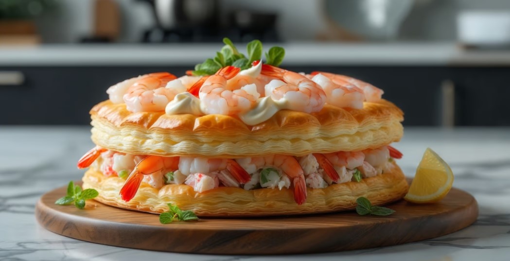 Tarta Salada de Gambas y Palitos de Cangrejo