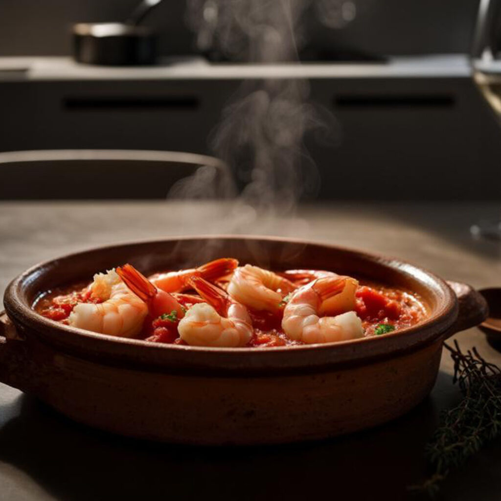 cazuelita de gambas con tomate